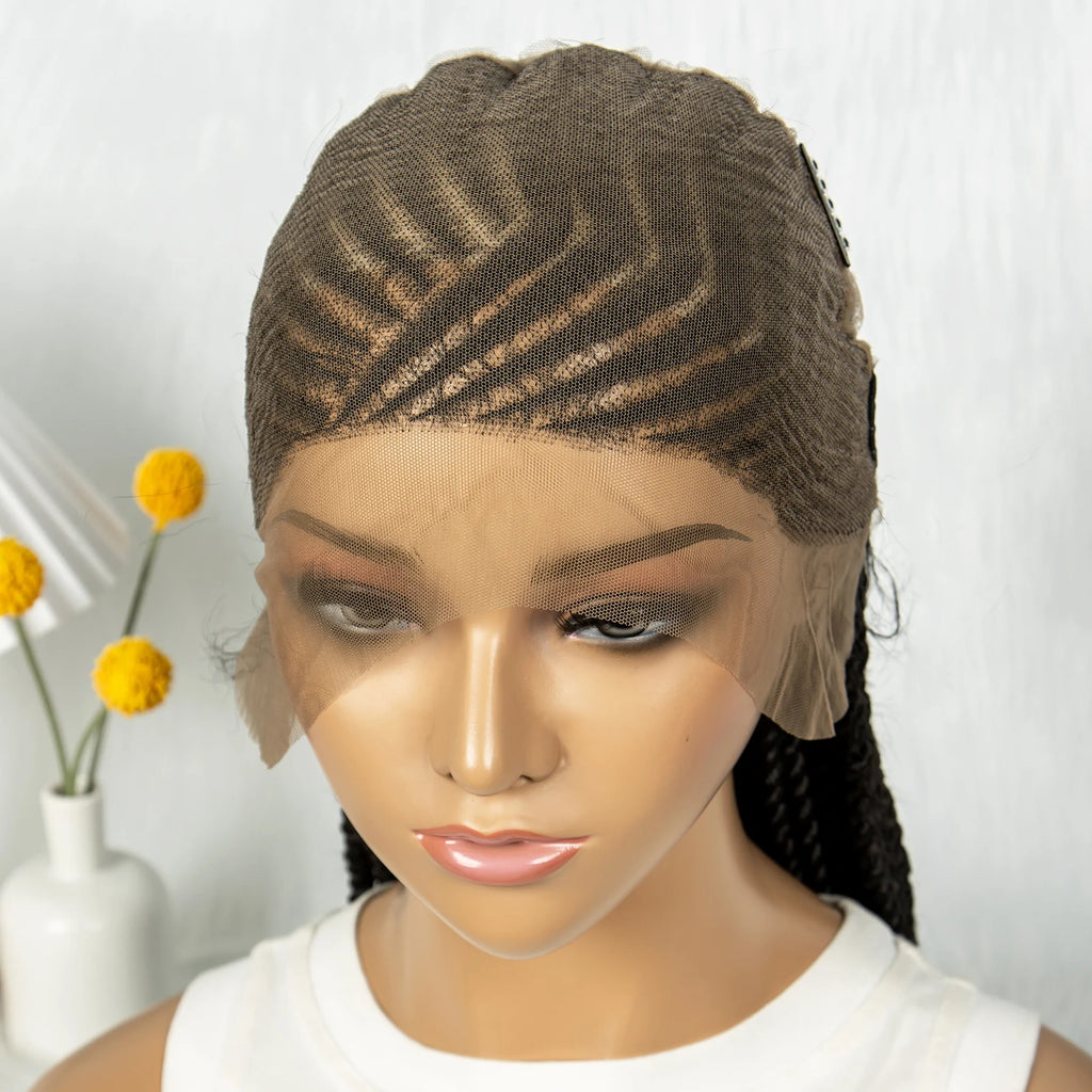 32Inch Cornrow Braided Wigs Synthetic Box Braids Wig Full Lace  Braided Wig for Black Women Blended Lace Front Braiding Hair Wig