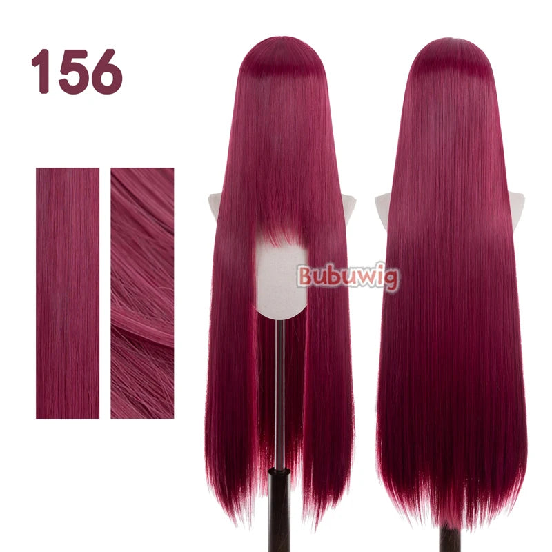 Bubuwig Synthetic Hair 100cm Long Straight Pure Color Cosplay Wigs Over 100 Colors Pink Orange Blonde Green Wig Heat Resistant