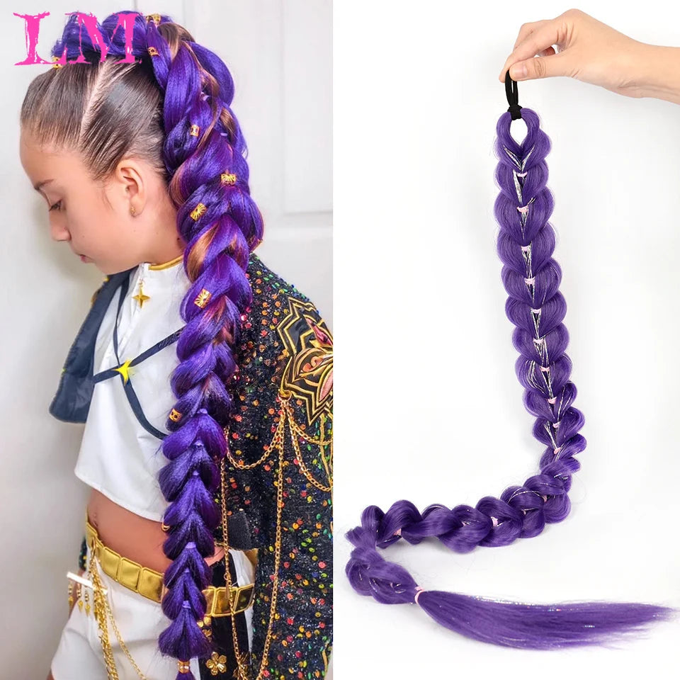 LM Synthetic 32nch Long Purple Braiding Hair Extensions for Braids Rumi Braiding Hair for Stage Party Cosplay Multi-colored Br