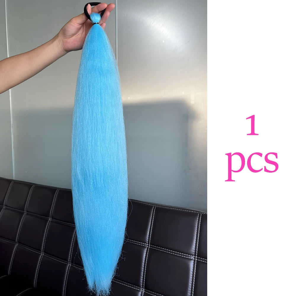 Synthetic Colorful Ponytail Extension 2Pcs Long Straight DIY Braided Pony Tail Hairpiece with Rubber Band Women Hair Accessories