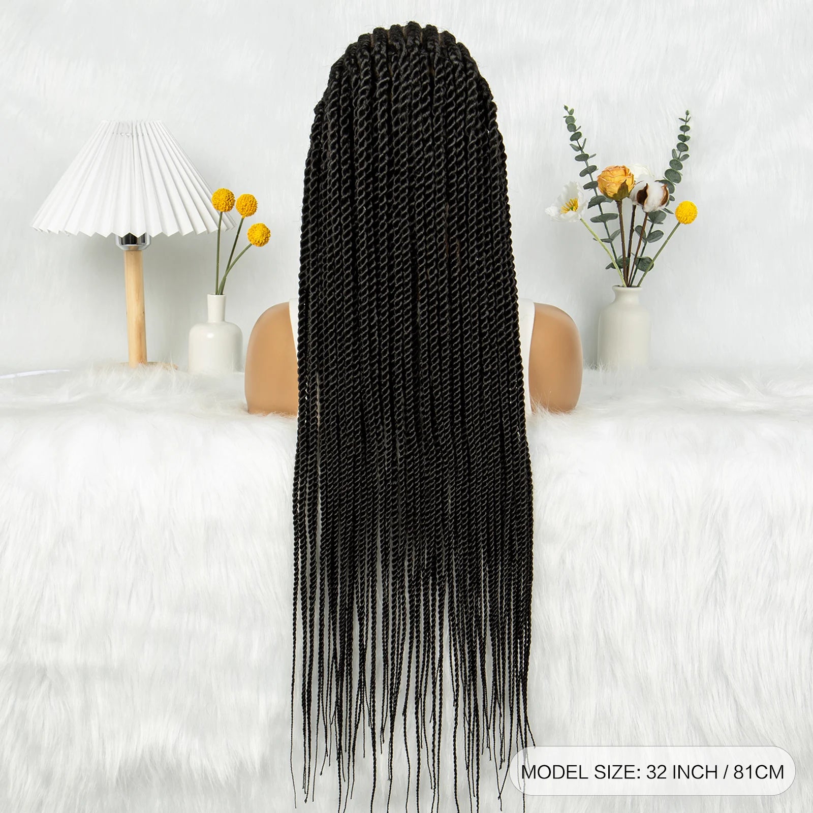 32Inch Cornrow Braided Wigs Synthetic Box Braids Wig Full Lace  Braided Wig for Black Women Blended Lace Front Braiding Hair Wig