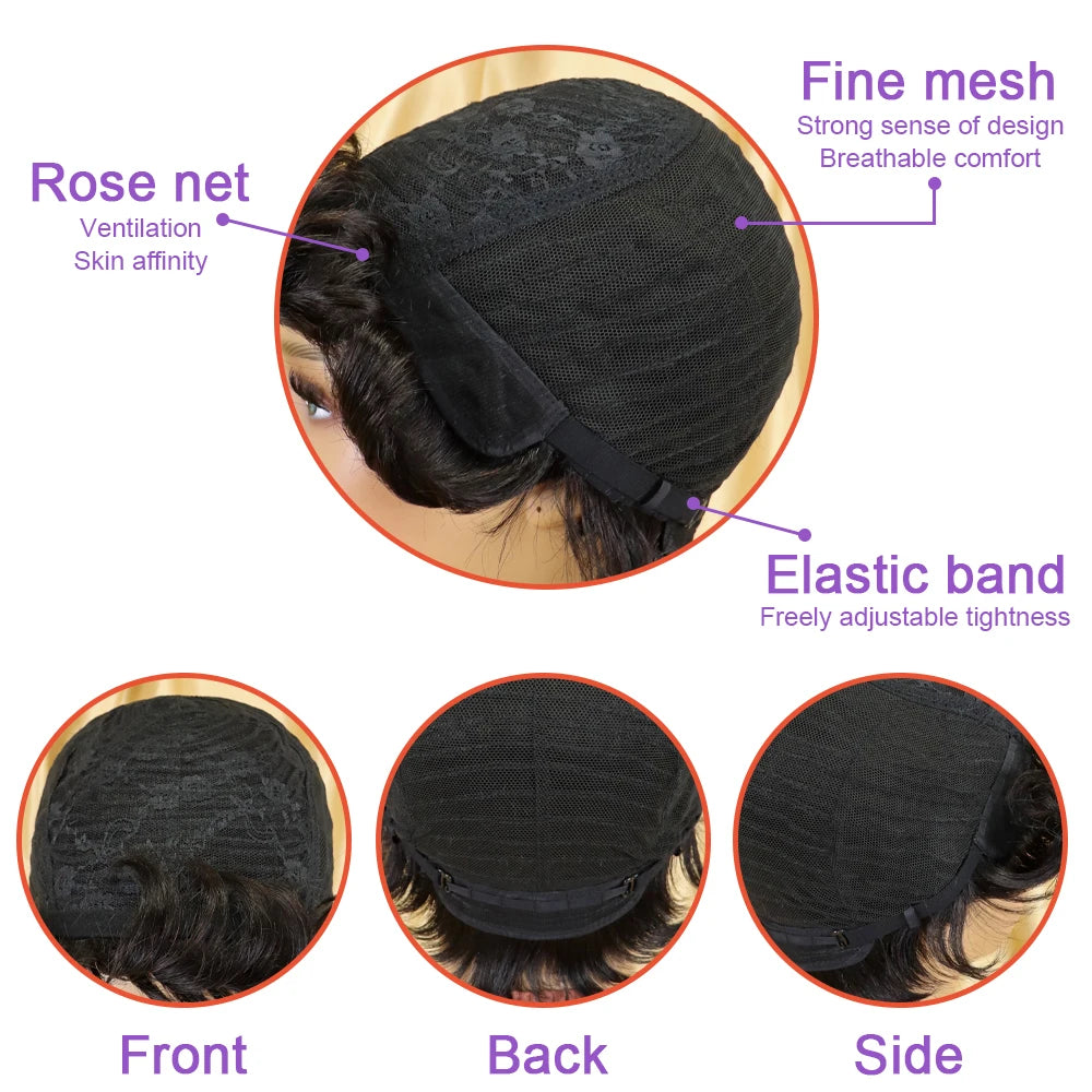 Human Hair Wigs for Women with Bangs 150% Density Straight Hair, Short Pixie Cut Human Hair Wig, Full Machine Made for Daily Wea