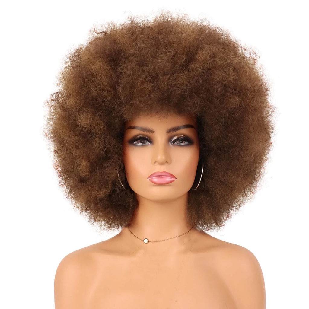 Synthetic Afro Kinky Curly Wig for Women Black 70s Bouncy and Soft Afro Puff Wigs Natural Looking Full Wigs for Party Cosplay