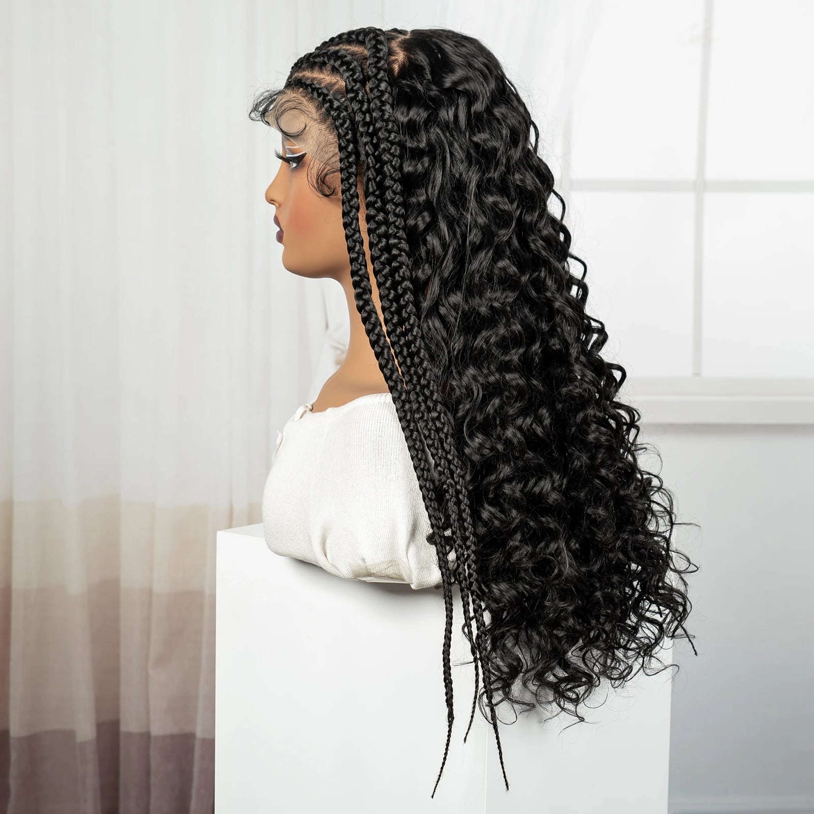 26Inch Cornrow Braided Wigs 13x6 Transparent Lace Front Deep Wave Hair Wigs Synthetic Kinky Curly Brazilian Hair Wigs for Women