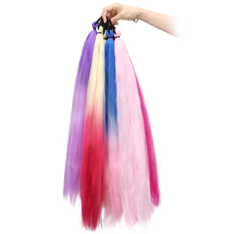 26Inch Synthetic Ponytail Extension with Elastic Tie Hair Band Long Yaki Straight Colored Braiding Ponytail Ombre Colors