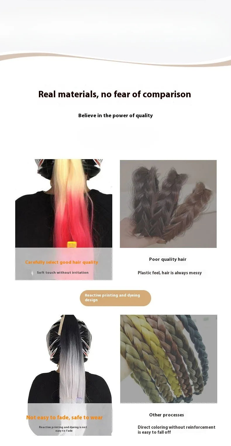 Knight style braided helmet wig - Neutral ponytail accessory for motorcycle, skiing, and bicycle helmets - Role playing
