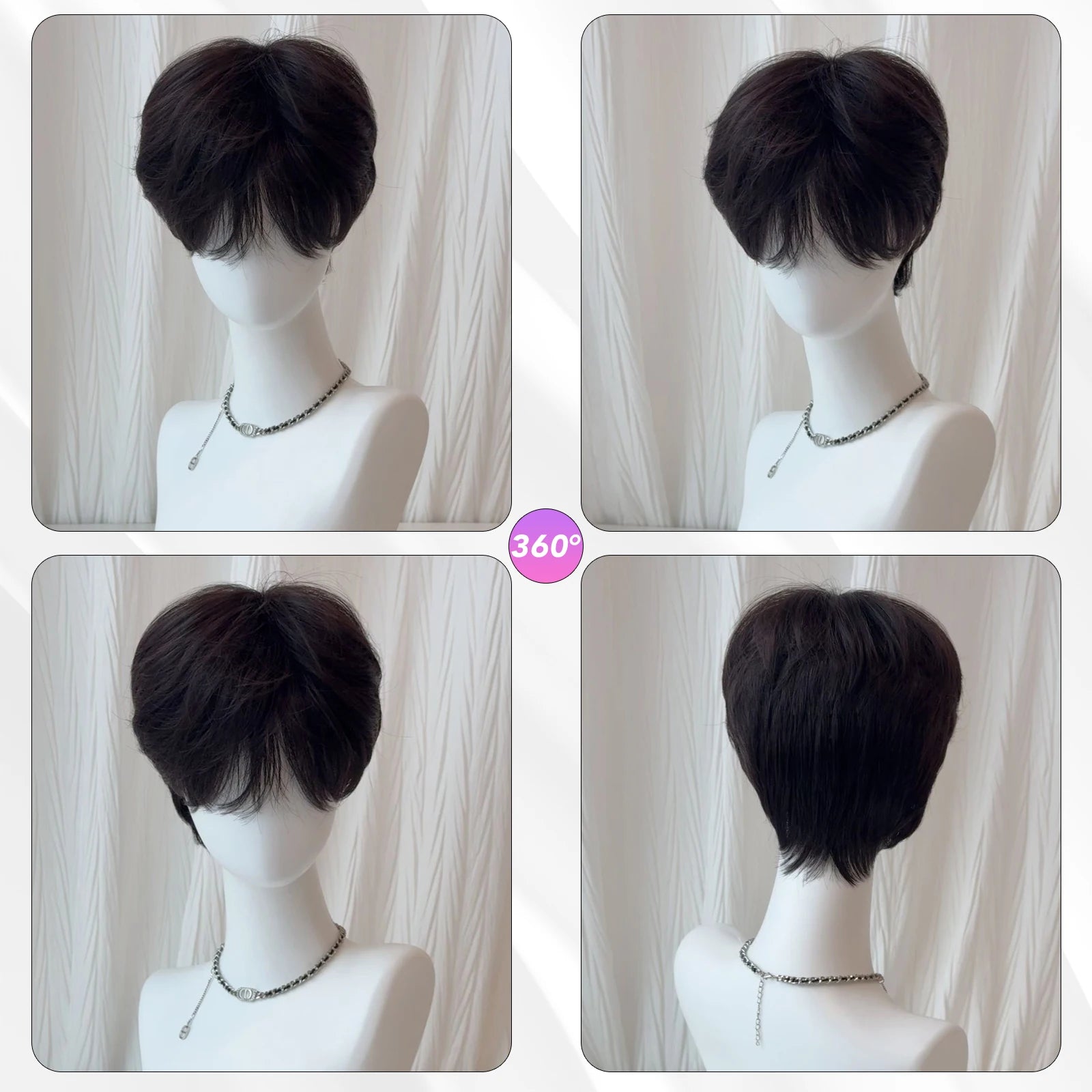 MEISU 10 Inch Short Boy Bangs Wig Brown Black Tea Synthetic Fiber Heat-Resistant Natural And Smoot Cool Boys Wig Selfie Party