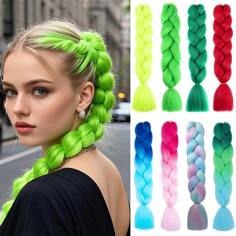 Synthetic Ombre Braiding Hair 24Inch 1Pack Pre Stretched Box Jumbo Colorful Crochet  Extensions for Women