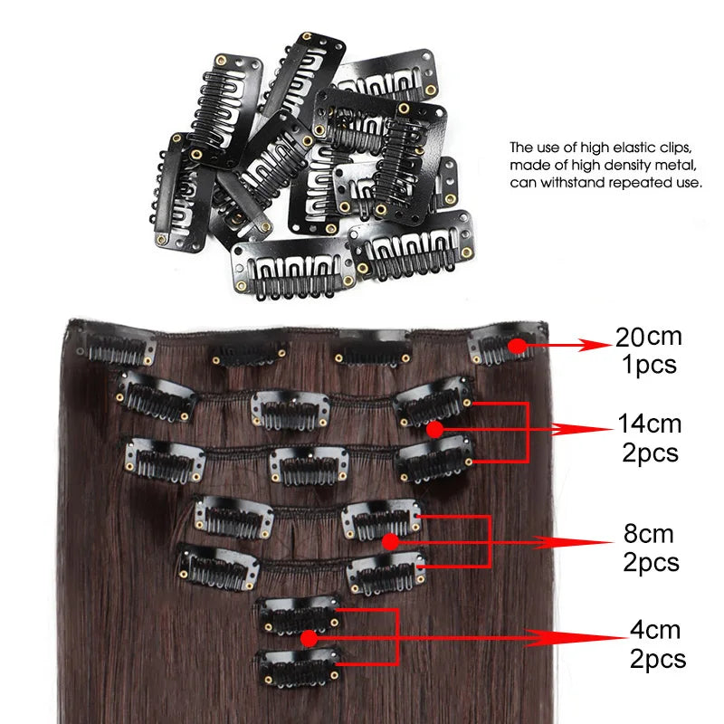 WIGSIN 24Inch Synthetic 7Pcs/set Long Straight Hair Extension 16Clips Hairstyle Black Blonde Hairpiece for Women
