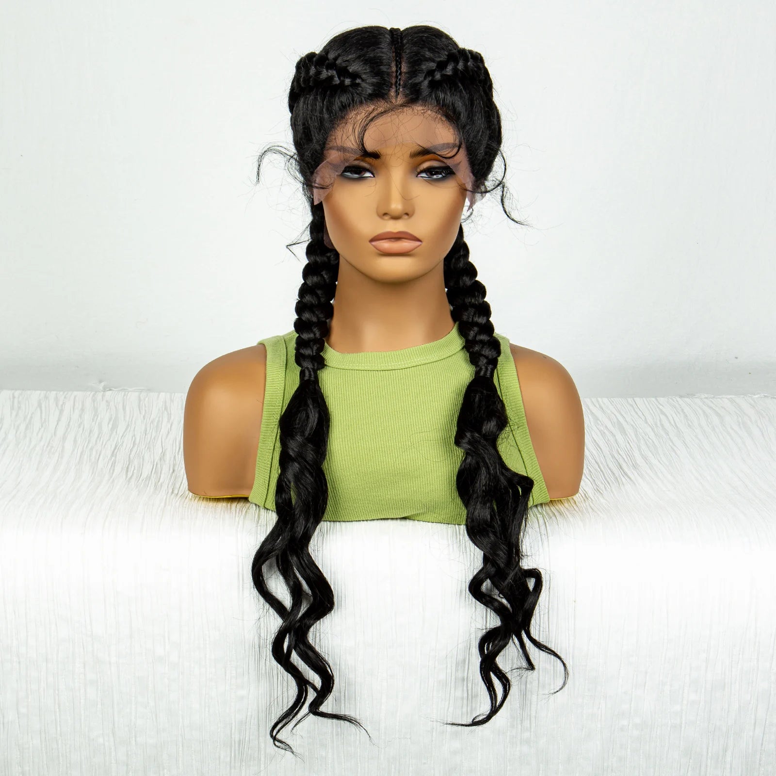 Synthetic Cornrow Braided Wigs with Curly Wave for Women Lace Frontal Afro Hair Braids Wig with Baby Hair for Girls 30 Inches