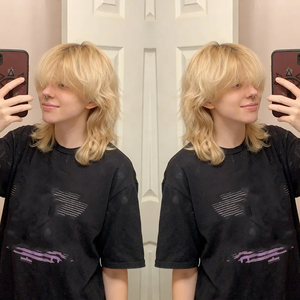 Men's Real Hair Wig 613 Blonde Short Pixie Cut Wig 100% Human Hair With Bangs Short Human Hair Full Machine Wig