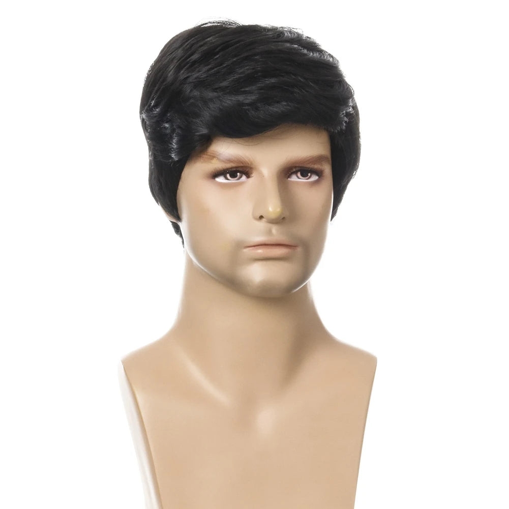 Exceptional! Fashion Wig Short Black Male Straight Synthetic Wig for Men Hair Fleeciness Realistic Natural Black Toupee Wigs