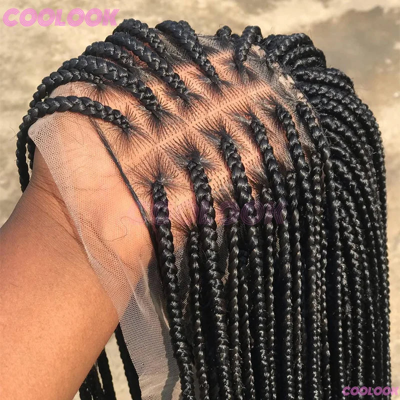36" Synthetic Box Braided Wigs For Black Women Cornrow Braids Lace Wigs Braids African Wigs
