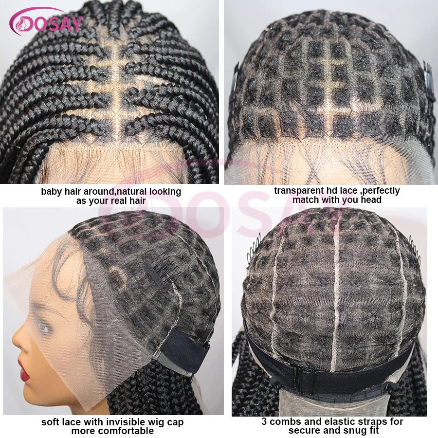 36Inch Synthetic Long Box Braided Wig Full Lace Straight Cornrow Braiding Wig Burgundy Knotless Cornrow Braid Wig With Baby Hair