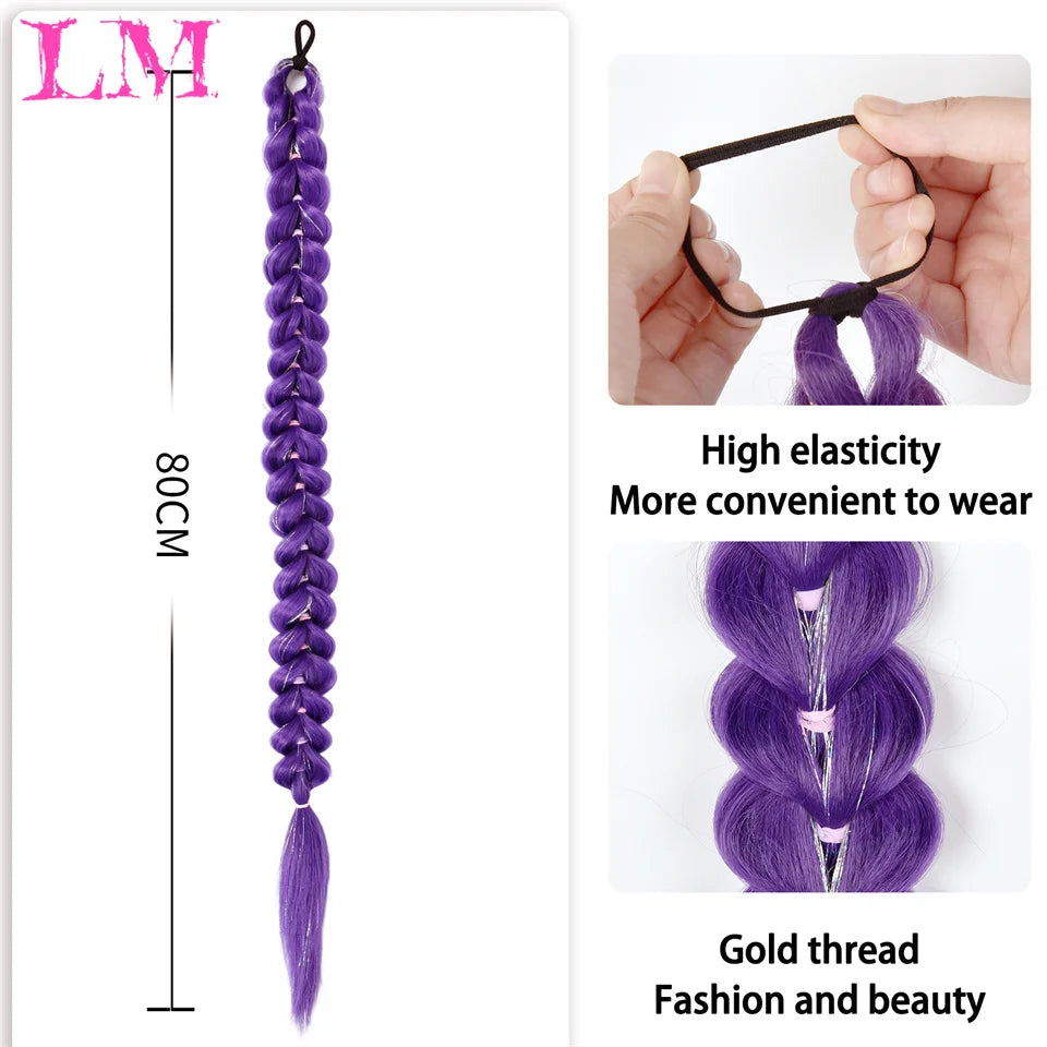 LM Synthetic 32nch Long Purple Braiding Hair Extensions for Braids Rumi Braiding Hair for Stage Party Cosplay Multi-colored Br
