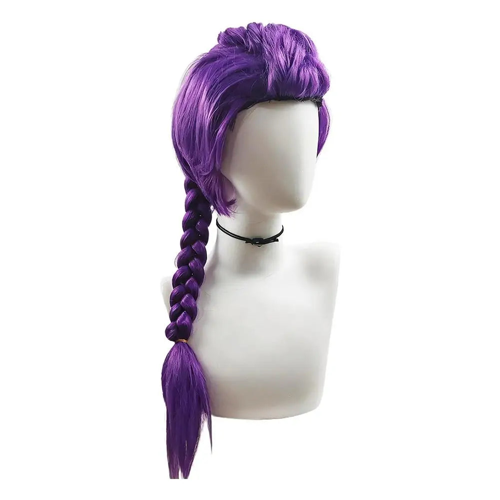 33.5-inch Purple Long Braid With Side Ponytail Integrated Tiger Mouth Clamp Children's Wig Halloween Costume Party Anime Cosplay