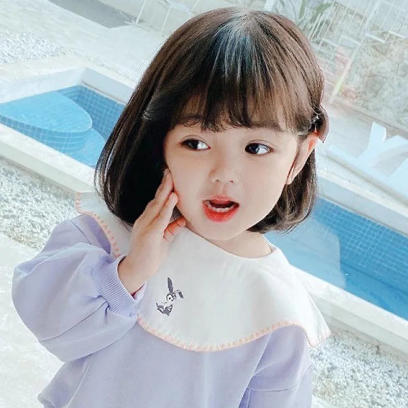 Hair Extensions Synthetic Children Girl Wig Black Bobo Hairstyle Short Straight Bangs Princess Head Cover Wig Hat for Kids Girls