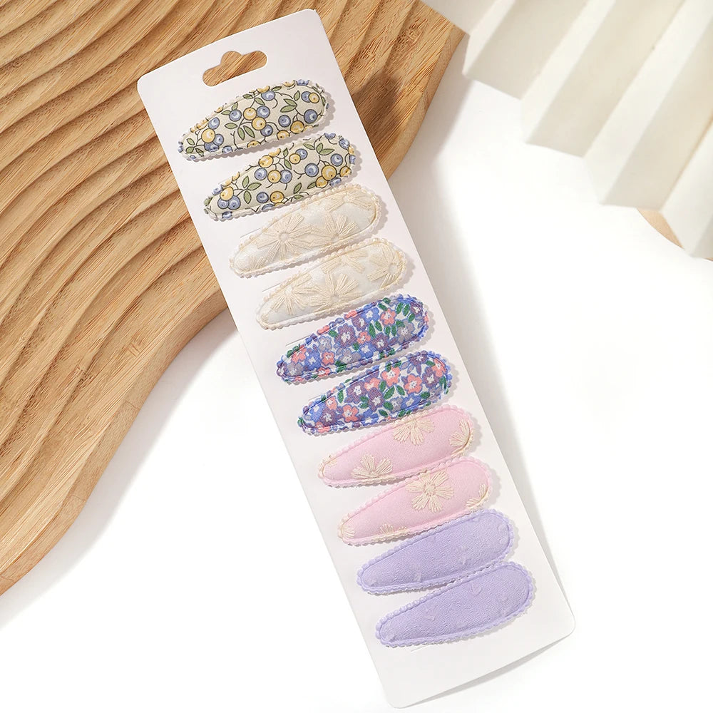 10Pcs/Lot Fresh Print Cotton Alloy Hair Clips for Kids Fabric Plaid BB Hairpins Girl Hairgripe Headwear Baby Hair Accessories