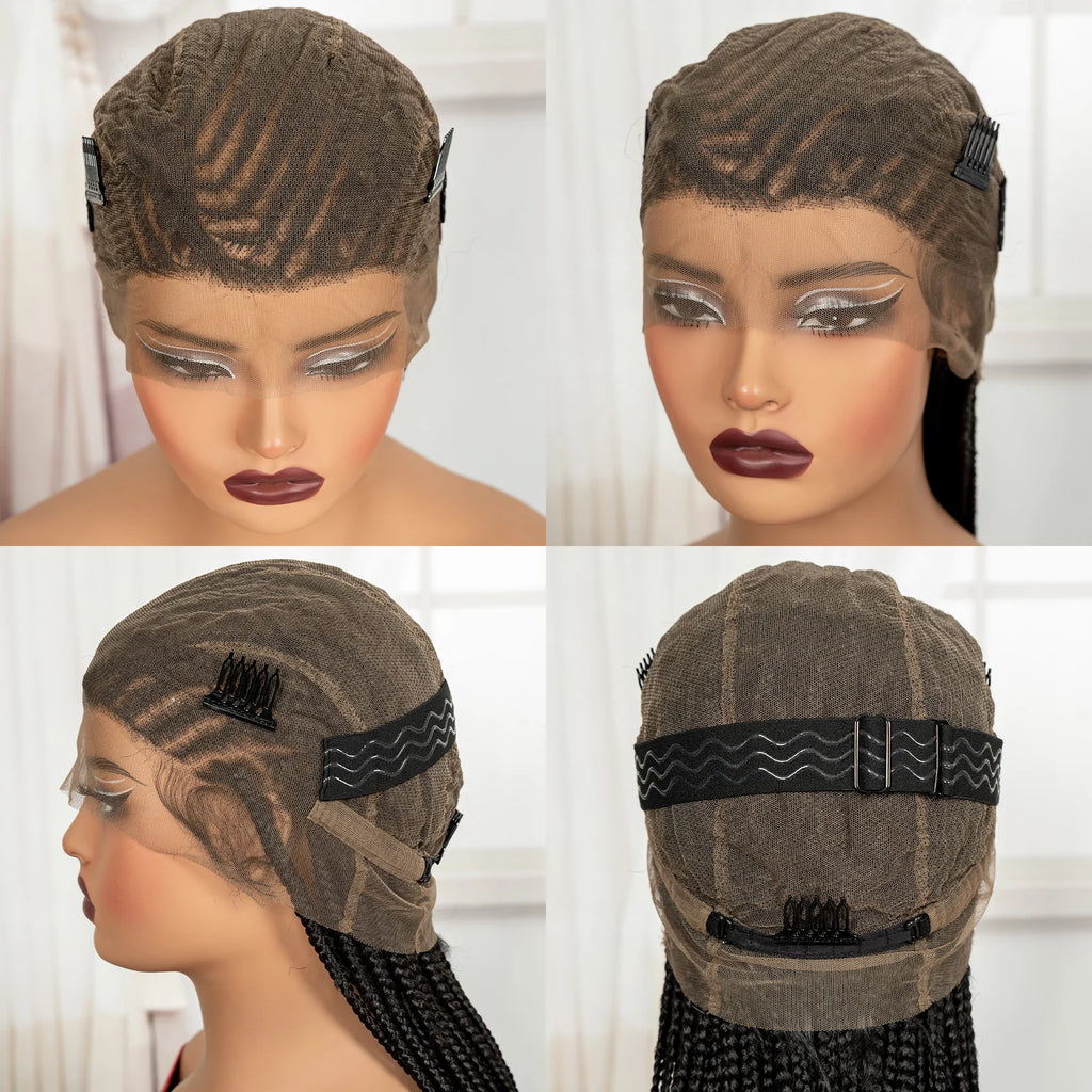 Cornrow Braided Wigs 36in Synthetic Full Lace Braiding Hair Wigs Knotless Lace Frontal Braids Wig with Baby Hair for Black Women
