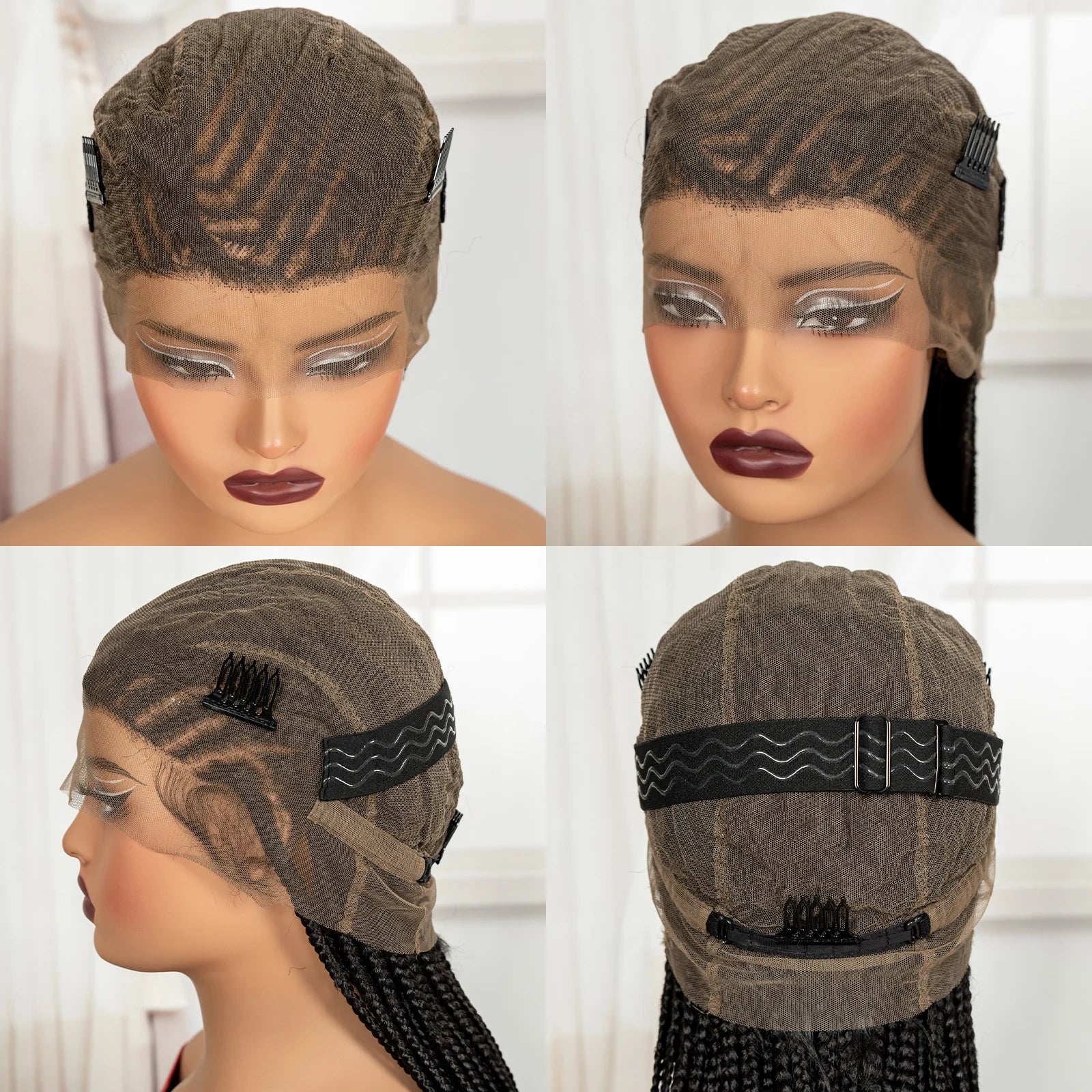 Cornrow Braided Wigs 36in Synthetic Full Lace Braiding Hair Wigs Knotless Lace Frontal Braids Wig with Baby Hair for Black Women
