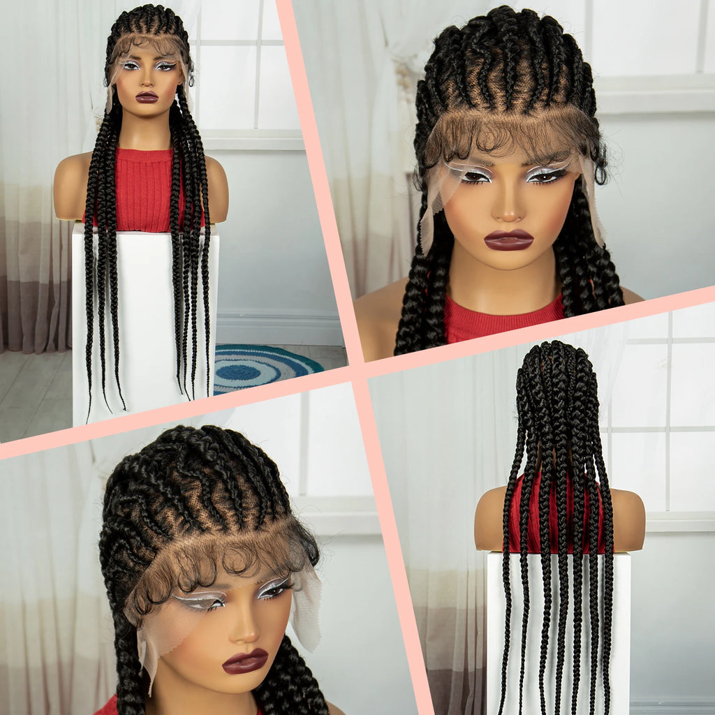 Handmade Cornrow Braided Wigs 36Inch Synthetic Lace Frontal BraidingHair Wigs Knotless Braids Wigs for Black Women