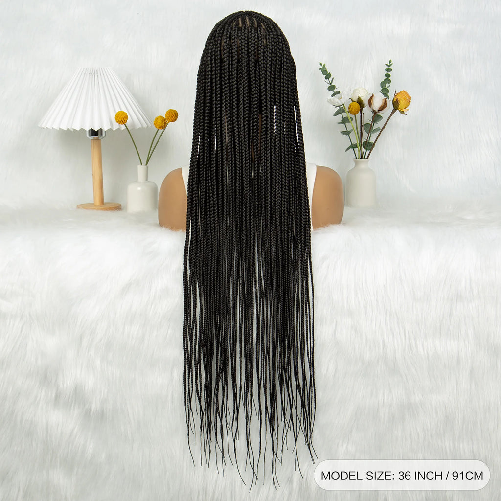 36Inch Cornrow Braided Wigs Box Braids Wig Synthetic Full Lace  Braided Wig for Black Women Blended Lace Front Braiding Hair Wig