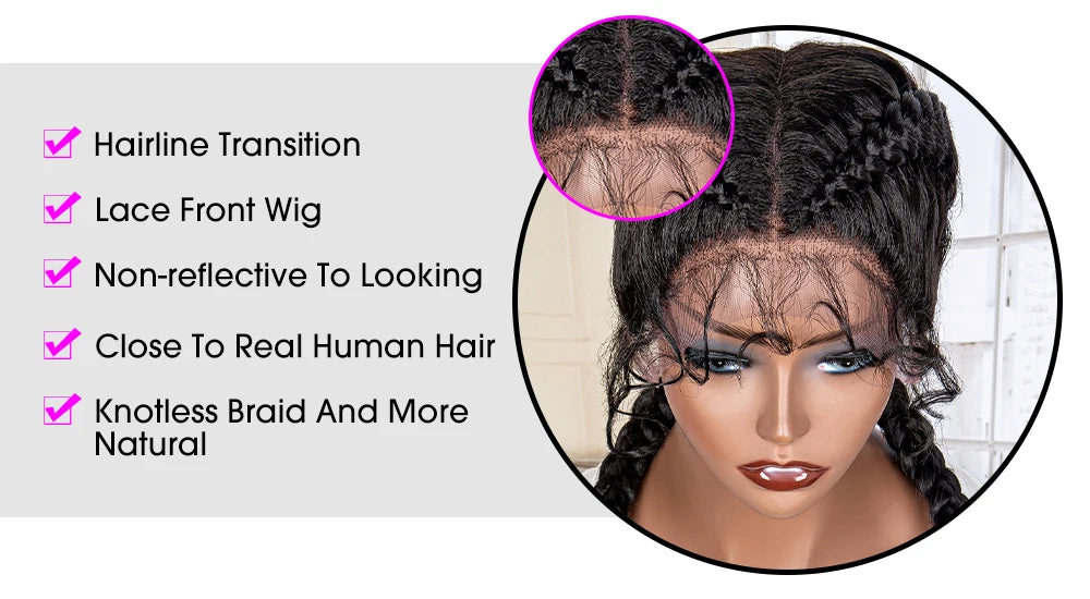 36 Inches Cornrow Braided Wigs Synthetic Lace Front Braids Wigs for Black Women Long Lace Wigs Double Braid Knotless