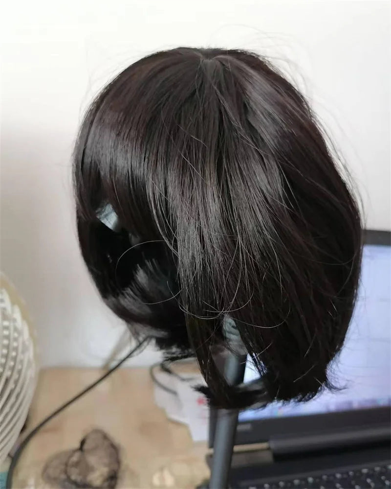 Hair Extensions Synthetic Children Girl Wig Black Bobo Hairstyle Short Straight Bangs Princess Head Cover Wig Hat for Kids Girls