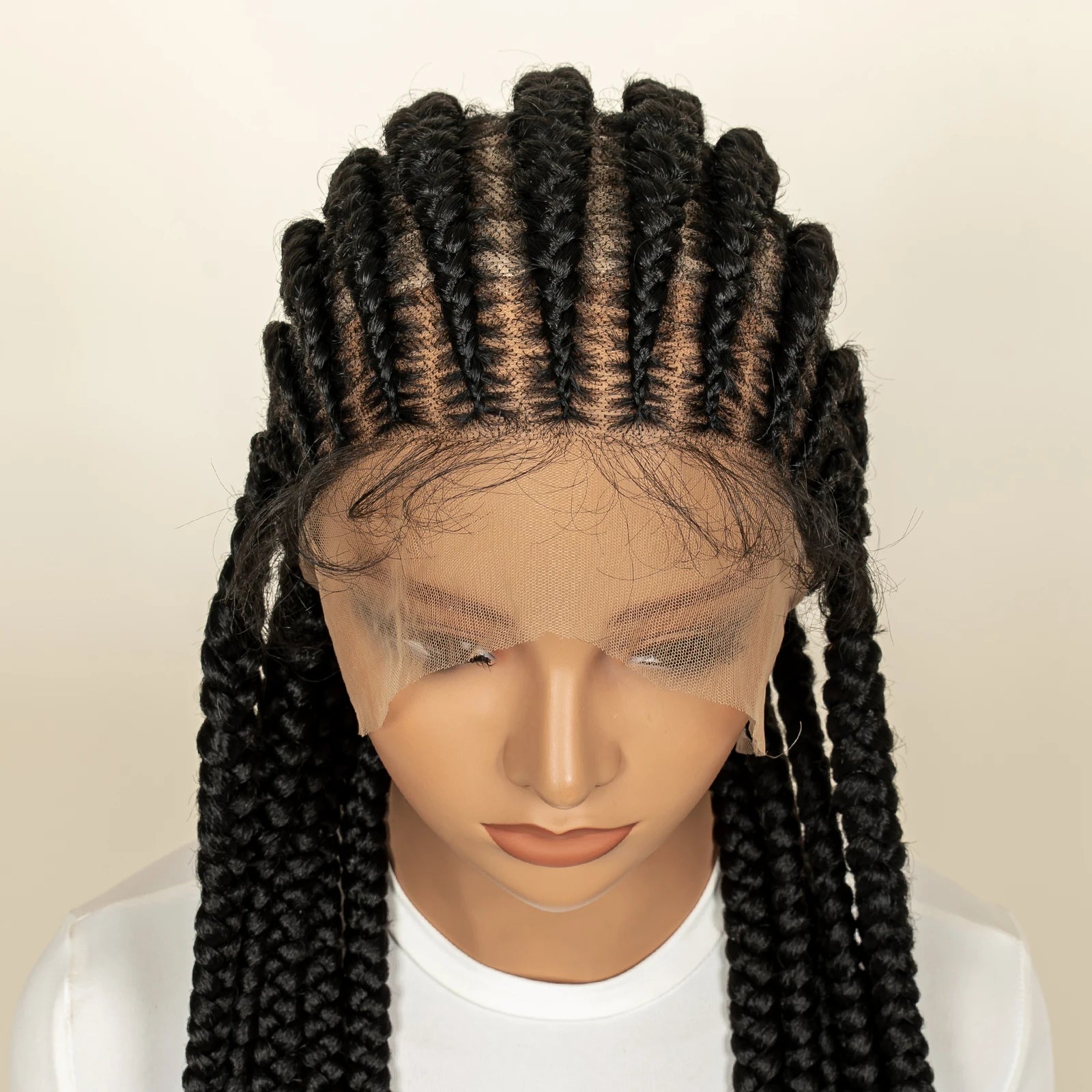 Protective Cornrow Braided Wigs Jumbo Braids 32inches Neatly Braided Full Lace Synthetic Wigs for Black Women