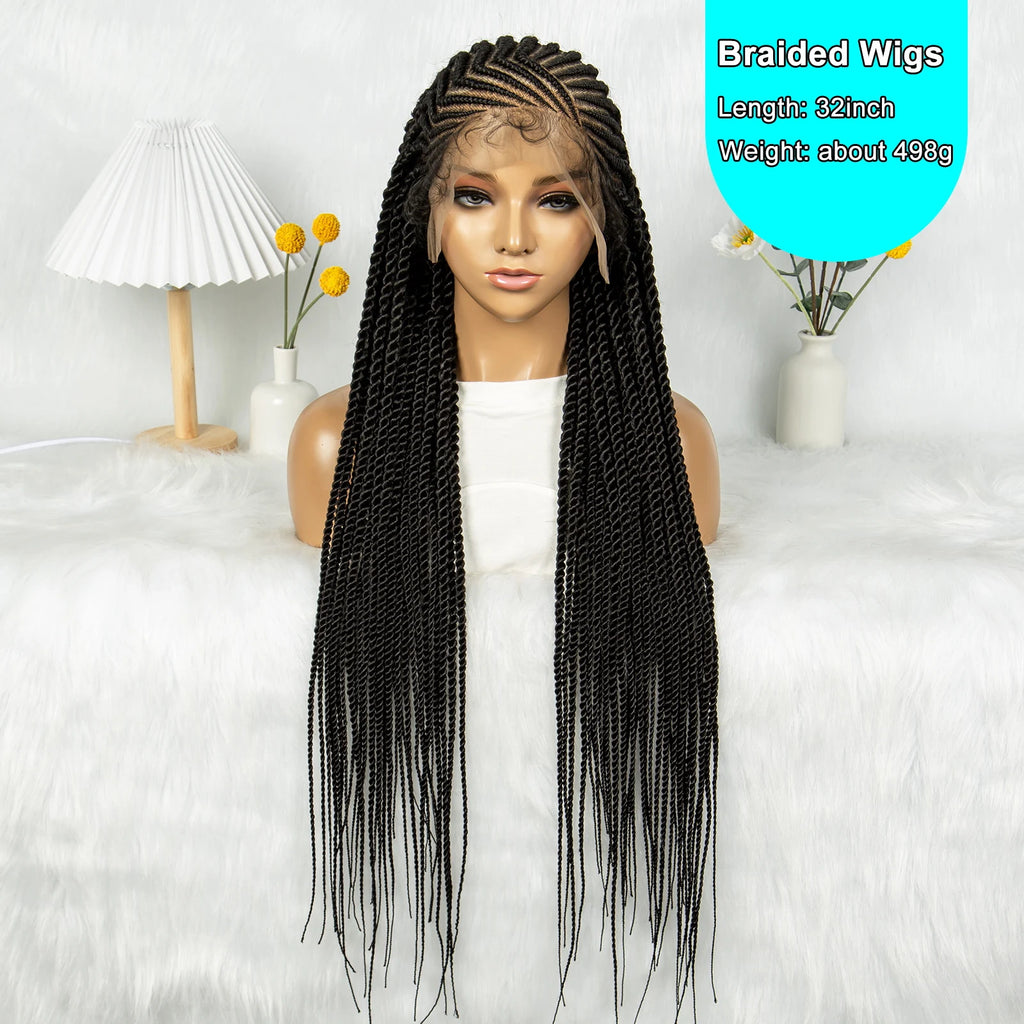32Inch Cornrow Braided Wigs Synthetic Box Braids Wig Full Lace  Braided Wig for Black Women Blended Lace Front Braiding Hair Wig