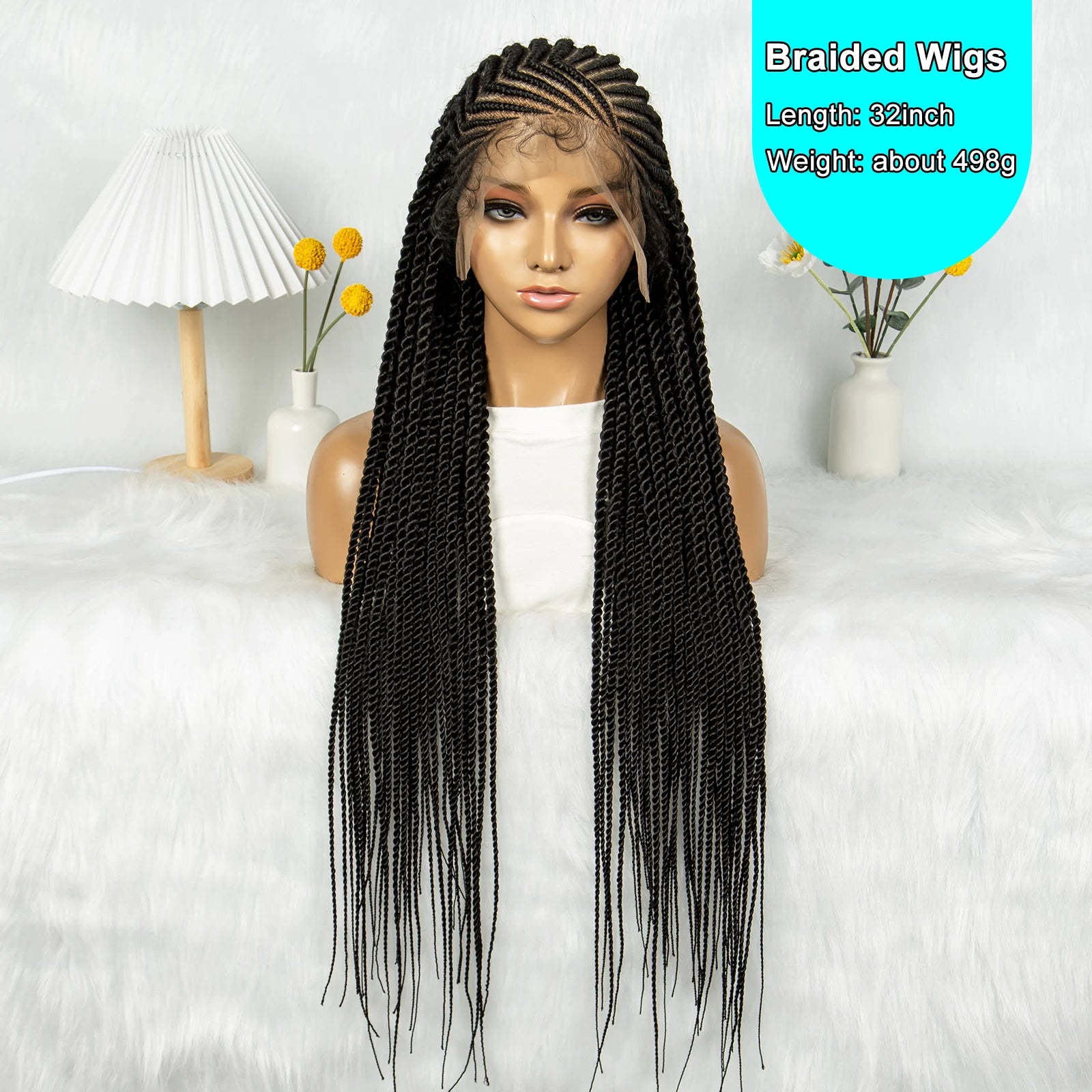 32Inch Cornrow Braided Wigs Synthetic Box Braids Wig Full Lace  Braided Wig for Black Women Blended Lace Front Braiding Hair Wig