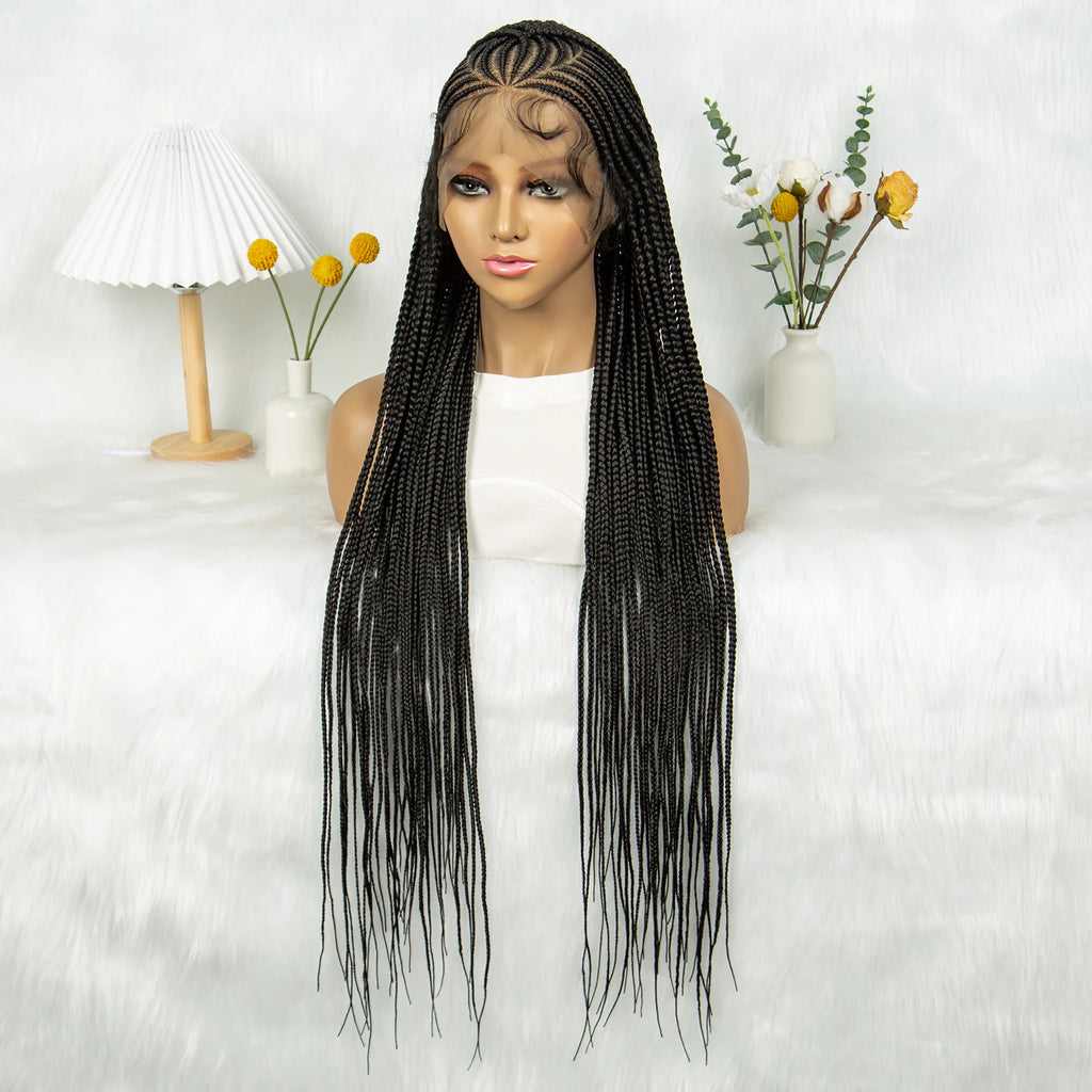 36Inch Cornrow Braided Wigs Box Braids Wig Synthetic Full Lace  Braided Wig for Black Women Blended Lace Front Braiding Hair Wig