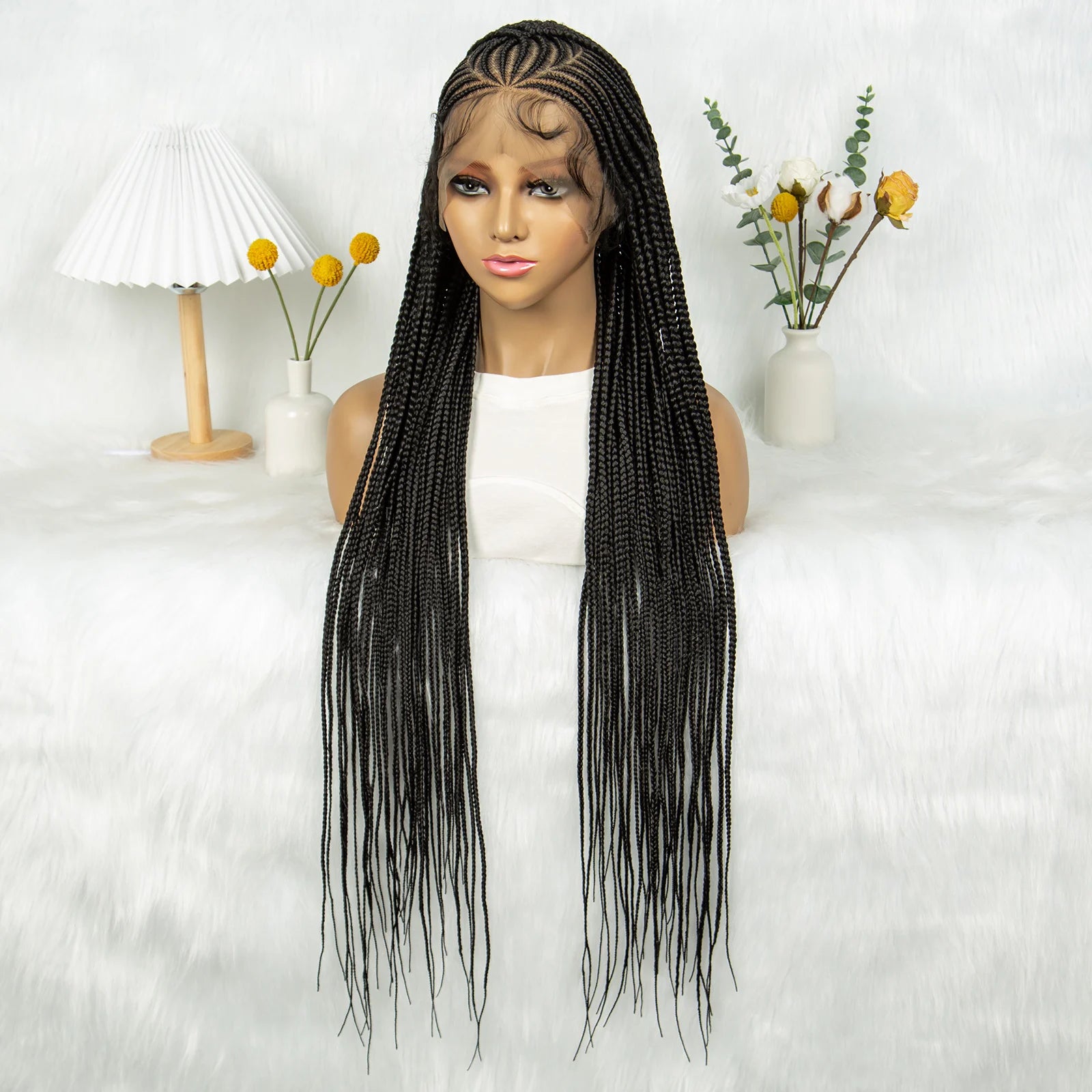 36Inch Cornrow Braided Wigs Box Braids Wig Synthetic Full Lace  Braided Wig for Black Women Blended Lace Front Braiding Hair Wig