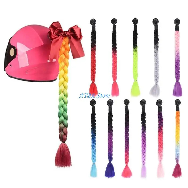 U13C Helmet Pigtail- Helmet Braids Motorcycle- Helmet Ponytails Hair Tails Decor