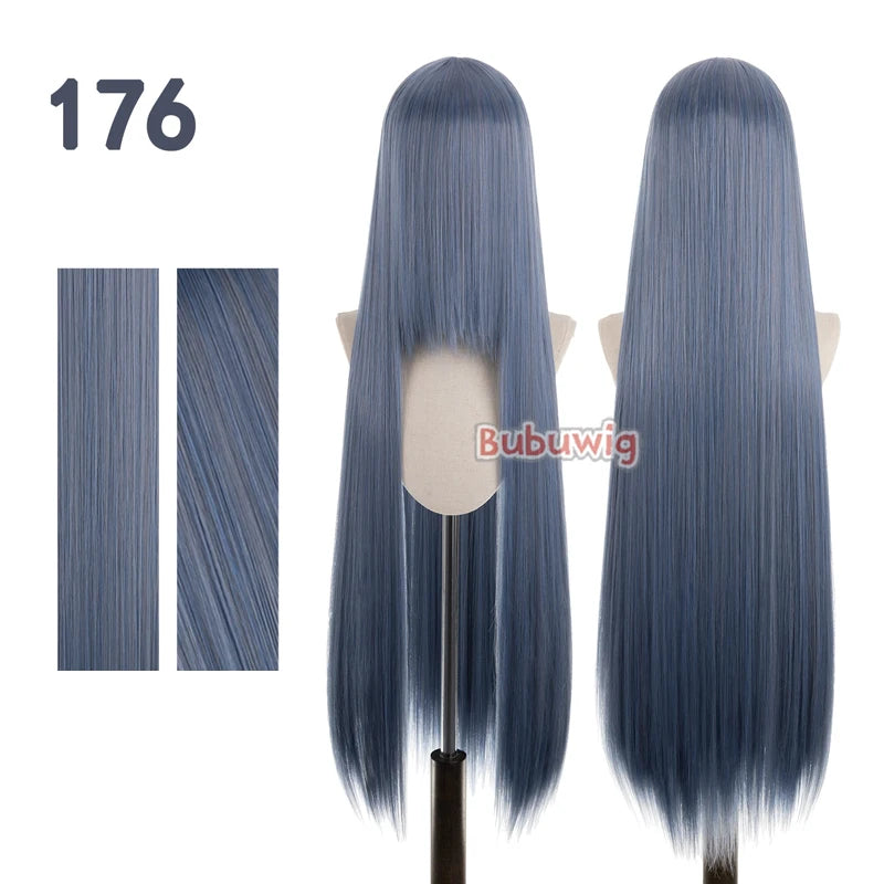 Bubuwig Synthetic Hair 100cm Long Straight Pure Color Cosplay Wigs Over 100 Colors Pink Orange Blonde Green Wig Heat Resistant