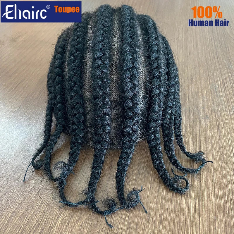 8 Cornrow Braids Men's Wig Q6 Base Male Hair Prosthes Toupee For Men 6" Men's capillary prothesis Cornrow Braids 100% Human Hair