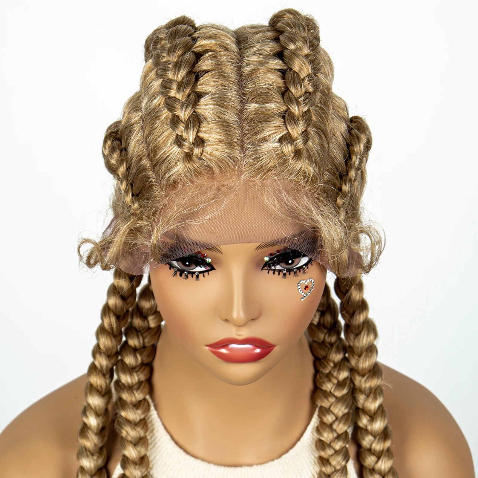 27/613 Color 36 Inches Synthetic Cornrow Braided Wigs for Black Women with Baby Hair Lace Frontal Box Braids Wig Daily Use