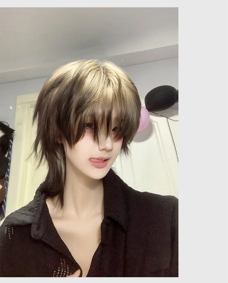 Anime Role-Playing Cos Wig New Wolf-Tailed Mullet Head Boy Short Hair Gradient Wig Siamese Cat Handsome Cute Wig Props Cos Props