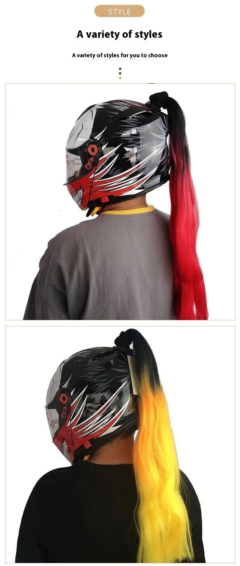 Knight style braided helmet wig - Neutral ponytail accessory for motorcycle, skiing, and bicycle helmets - Role playing