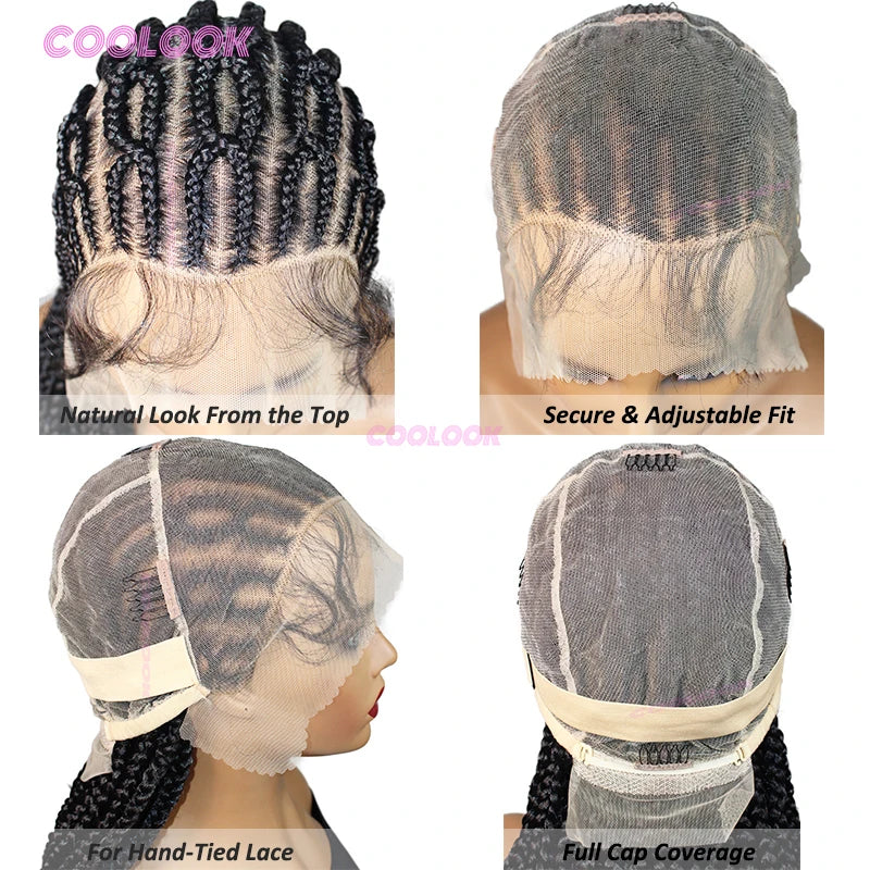 1BBurgundy Cornrow Braids Hair Wigs Synthetic Braided Wigs For Women 36" Knotless Box Braid Wig Full Lace Cornrow Braided Wigs