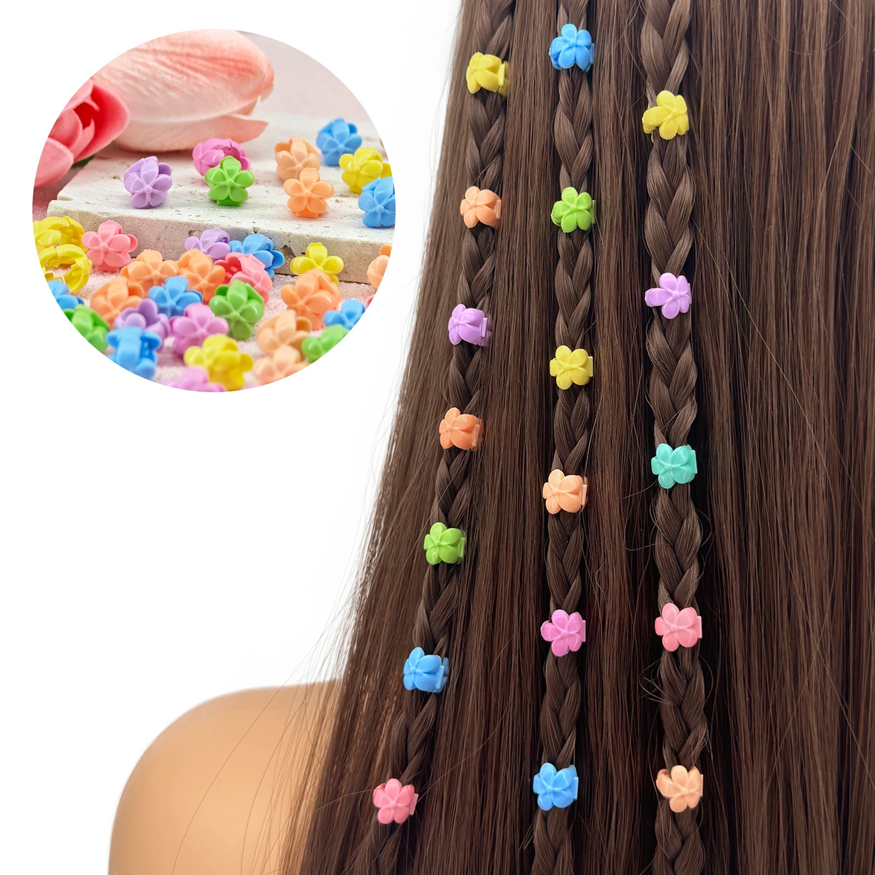 60pcs Hair Braids Beads Headwear Cute Candy Colors Plastic summer  Hair Claw Clips  Hair Accessories Loc Hair Jewelry for Braids