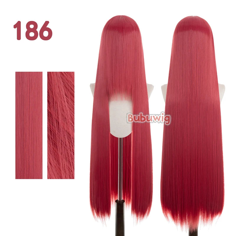 Bubuwig Synthetic Hair 100cm Long Straight Pure Color Cosplay Wigs Over 100 Colors Pink Orange Blonde Green Wig Heat Resistant