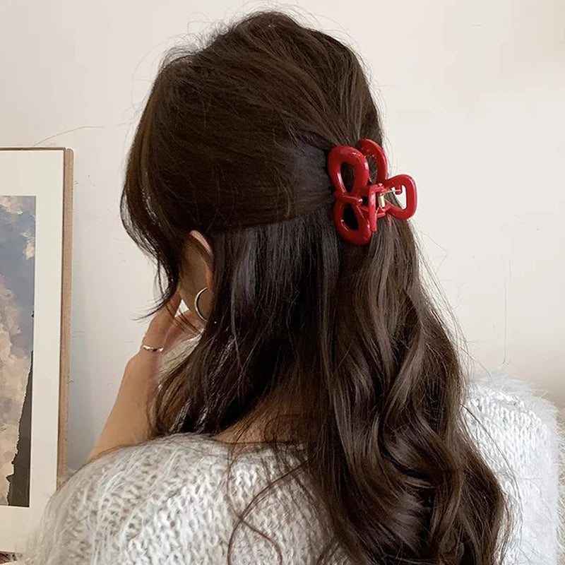1/2pcs Vintage Elegant Polka Dot Red Bow Hair Clip Shark Claw Clamp Hairpin Barrette Korean Hair Headwear Accessories for Women