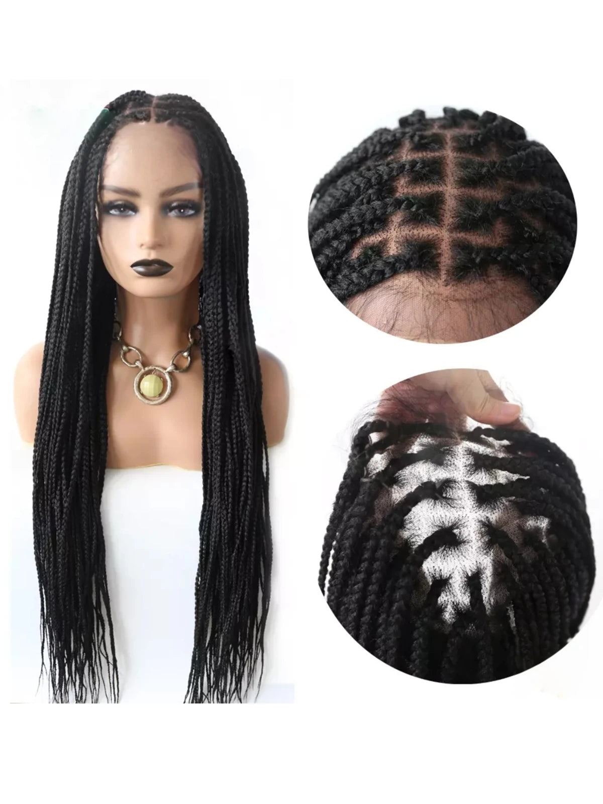 Box Braided Swiss Lace front Wigs Cornrow Kanekalon Fiber Micro Twist Baby Hair
