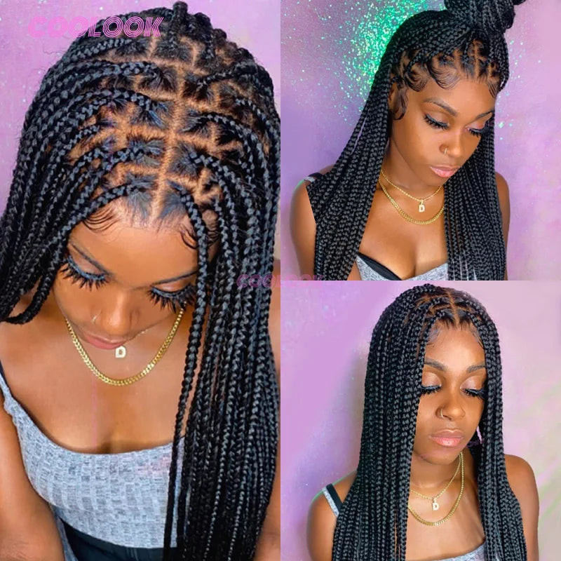 36" Cornrow Braids Lace Wigs Synthetic Full Lace Braided Wigs For Women Knotless Box Braid Wig Braided Wigs