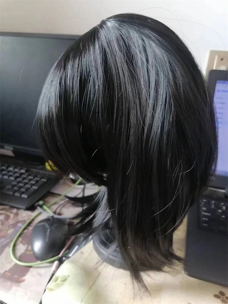 Hair Extensions Synthetic Children Girl Wig Black Bobo Hairstyle Short Straight Bangs Princess Head Cover Wig Hat for Kids Girls