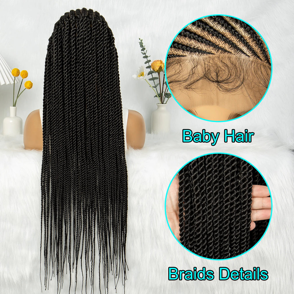 32Inch Cornrow Braided Wigs Synthetic Box Braids Wig Full Lace  Braided Wig for Black Women Blended Lace Front Braiding Hair Wig