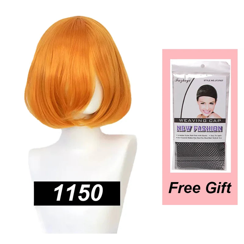 Snoya 35cm Synthetic short bob straight hair with trimmable bangs Lolita pink green blonde red cosplay wigs for women+wig cap