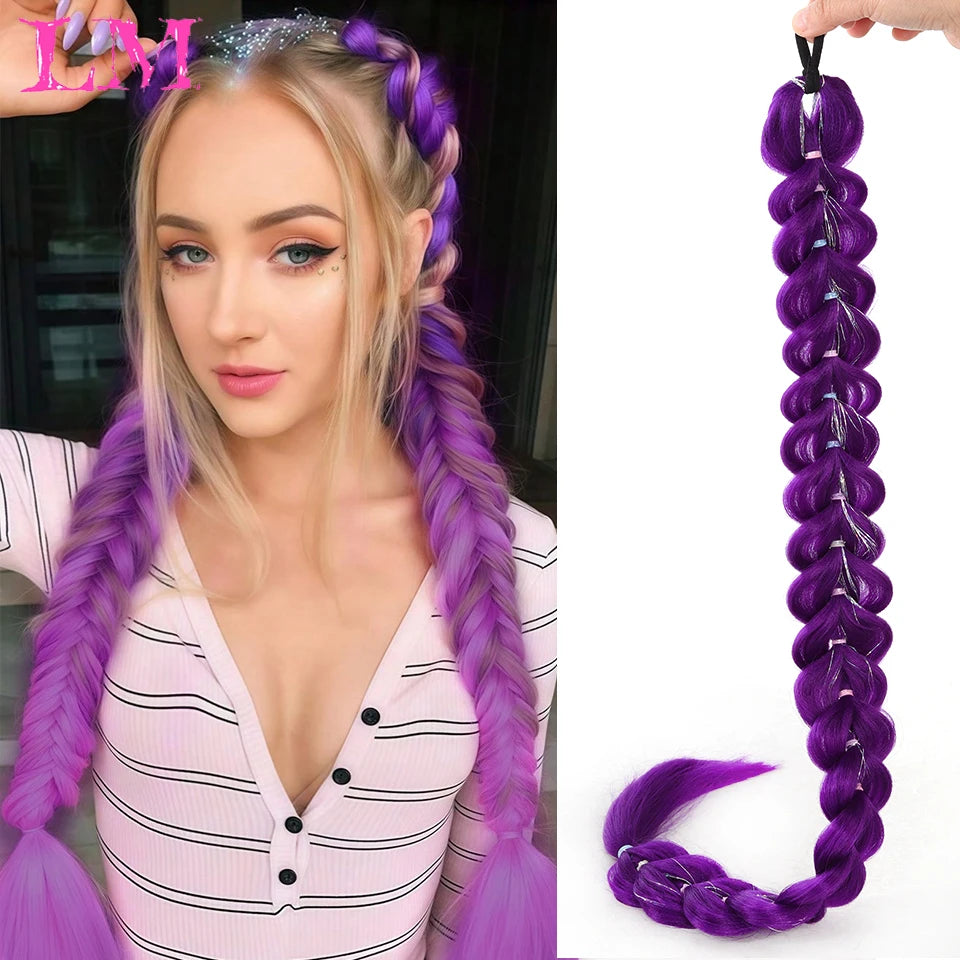 LM Synthetic 32nch Long Purple Braiding Hair Extensions for Braids Rumi Braiding Hair for Stage Party Cosplay Multi-colored Br