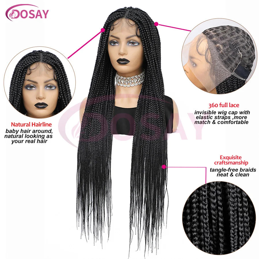 36Inch Synthetic Long Box Braided Wig Full Lace Straight Cornrow Braiding Wig Burgundy Knotless Cornrow Braid Wig With Baby Hair